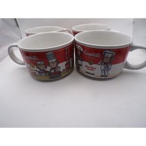Set of 4 Vintage 1997 Campbell's Soup Kids Mugs Westwood Ceramic Soup Bowls Red